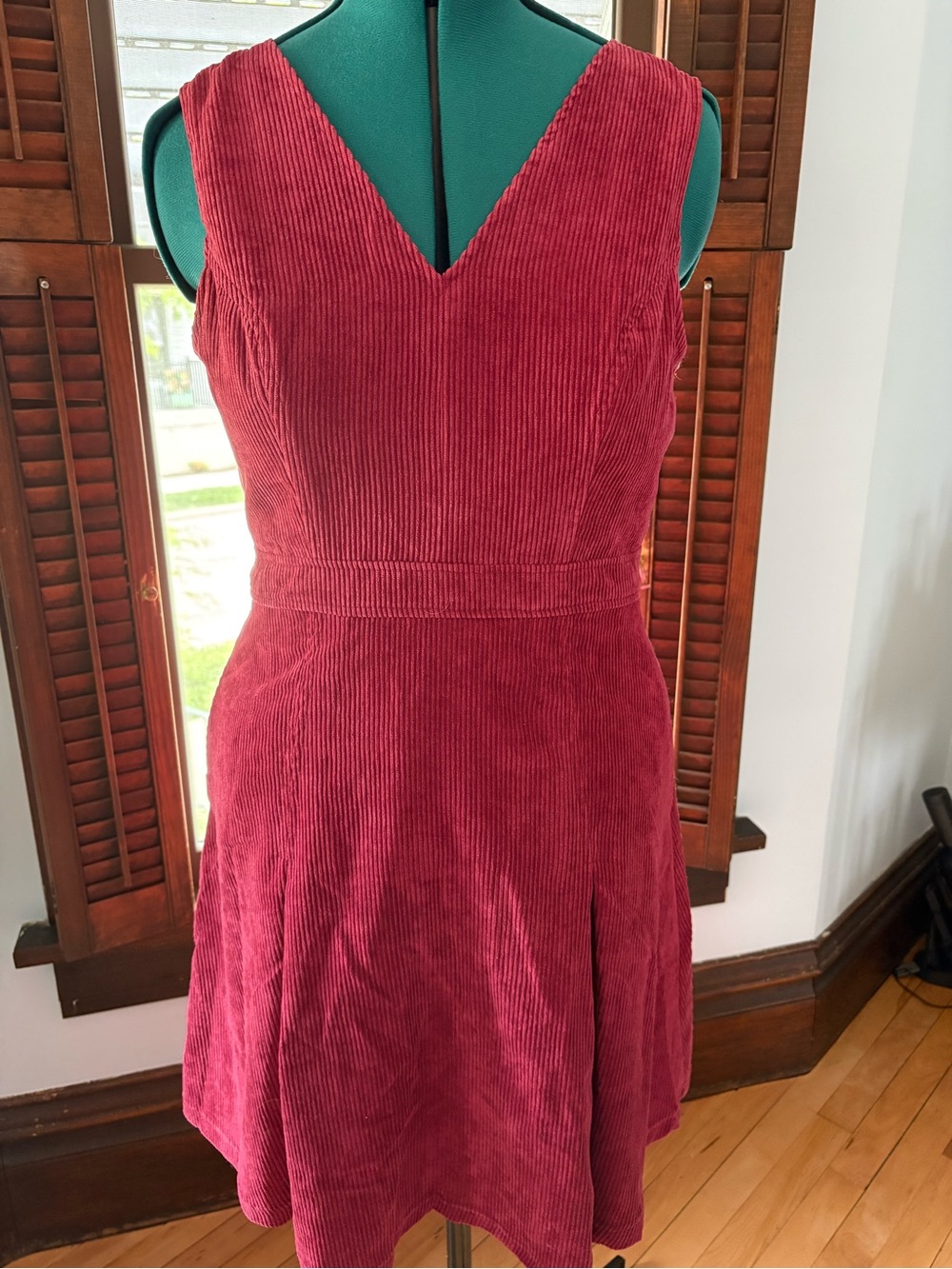 Modcloth Deep Rose Corduroy V-Neck Mini Dress